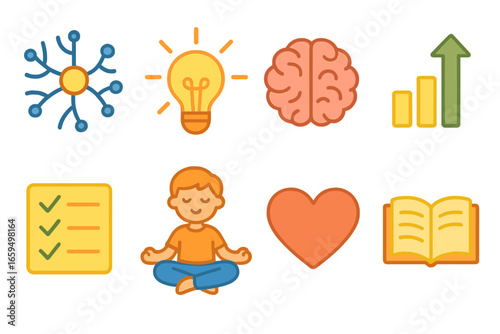 Building Brain Pathways. Flat vector mini-illustrations Building healthy brain pathways in colors children's