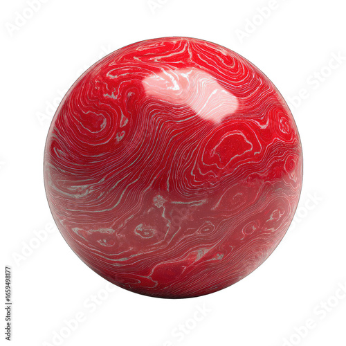 Red sphere, swirling marble patterns