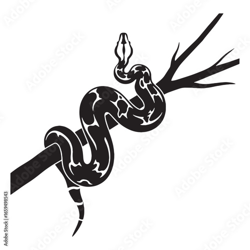 Powerful Boa Constrictor Silhouette Showing Rugged Black Form – Boa Constrictor Vector Artwork for Graphic Media – Black Vector of Boa Constrictor