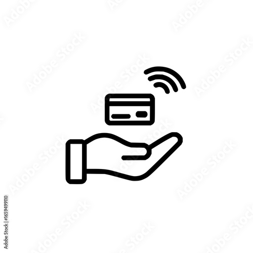 Hand holding credit card payment wireless nfc contactless transaction technology digital finance banking icon