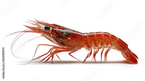 Red shrimp profile view