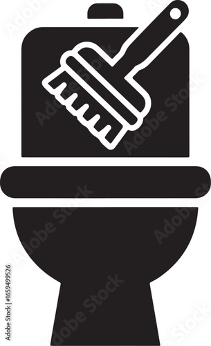 Toilet Cleaning Icon – Bathroom Sanitation Symbol with Brush and Toilet Bowl Silhouette