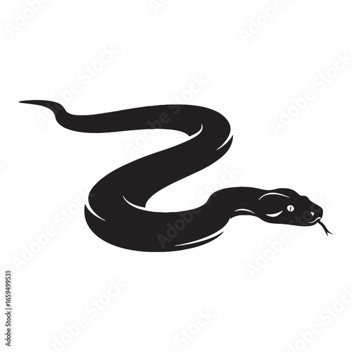 Dark Boa Constrictor Silhouette Showing Long Snake Form – Boa Constrictor Vector Graphic for Artistic Projects – Boa Constrictor Illustration – Silhouette of Boa Constrictor
