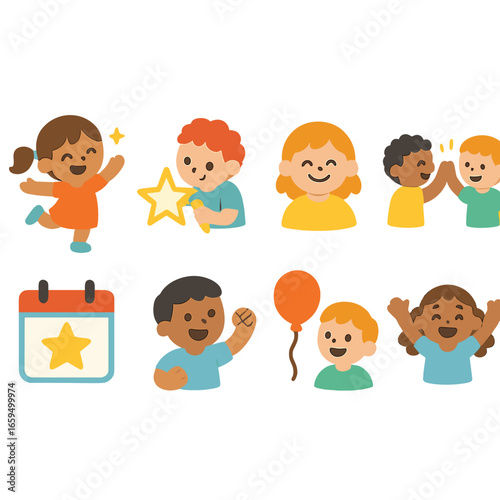 Celebrate Small Wins. Flat vector mini-illustrations celebrating small wins in colors children's illustrations