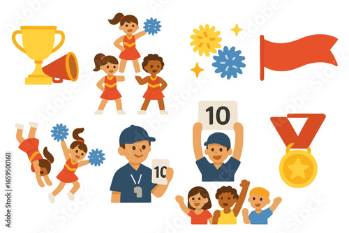 Cheer Squad Icons. Flat vector mini-illustrations of cheer squad victory in colors children's illustrations: