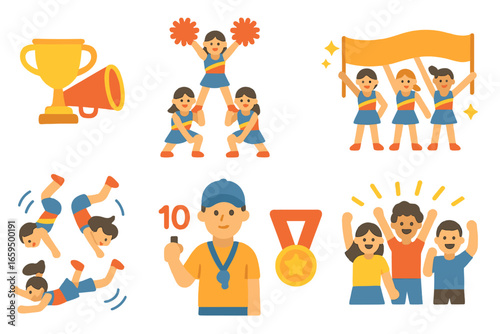 Cheer Squad Icons. Flat vector mini-illustrations of cheer squad victory in colors children's illustrations:
