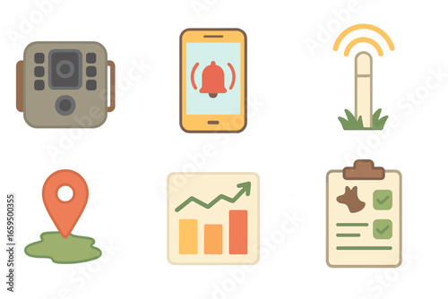 Child-Friendly Detection Icons. Flat vector mini-illustrations early detection systems in colors children's