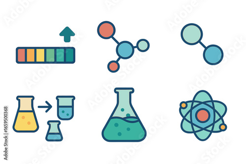 Alkaline Chemistry Icons. Flat vector mini-illustrations alkaline concepts in colors children's illustrations: pH scale showing