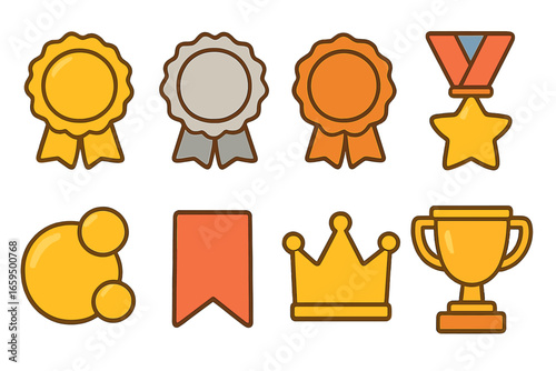 Children's Achievement Badges. Flat vector mini-illustrations digital achievement badges in colors children's