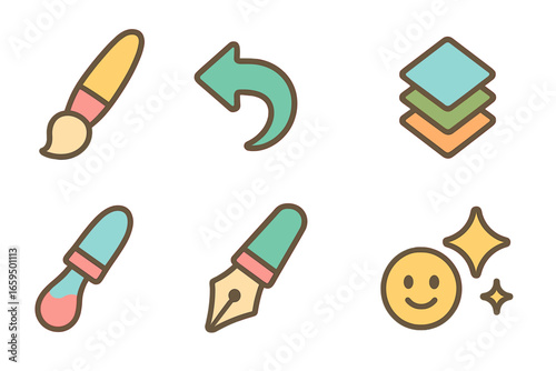 Children's Art Tools Icons. Flat vector mini-illustrations Digital art creation boards in colors children's