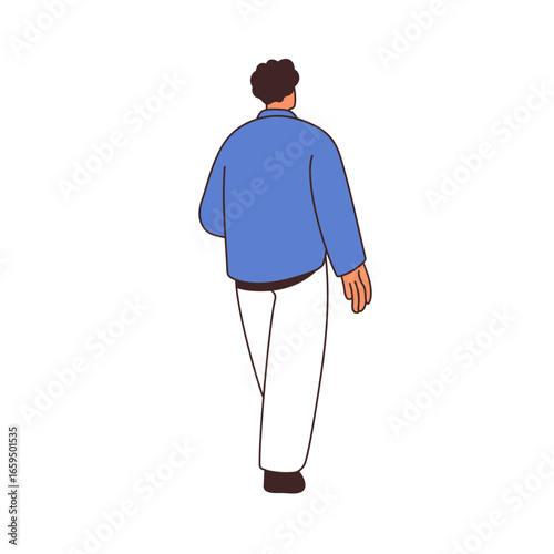 Man going away, view from back, behind. Male in casual outfit walking, stroll...