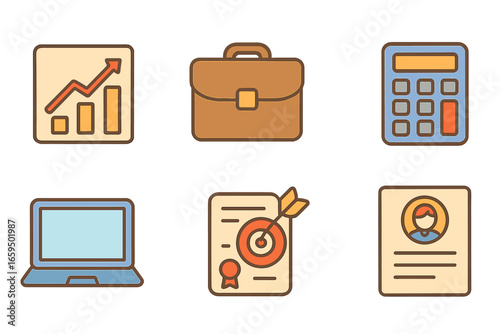 Children's Economic Icons. Flat vector mini-illustrations economic job trends in colors children's