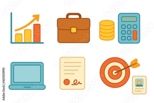 Children's Economic Icons. Flat vector mini-illustrations economic job trends in colors children's