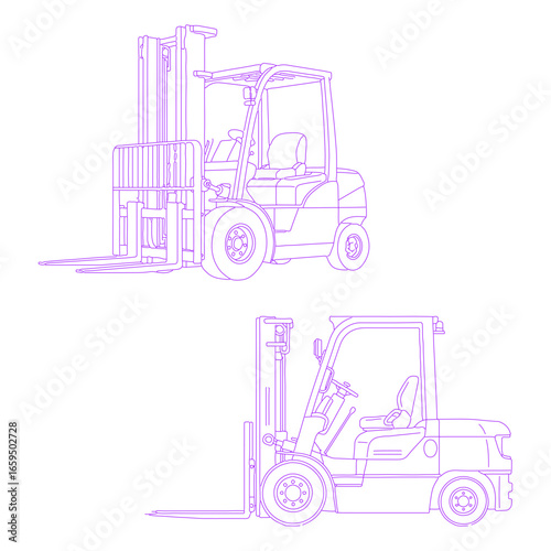Line art illustration of forklift truck