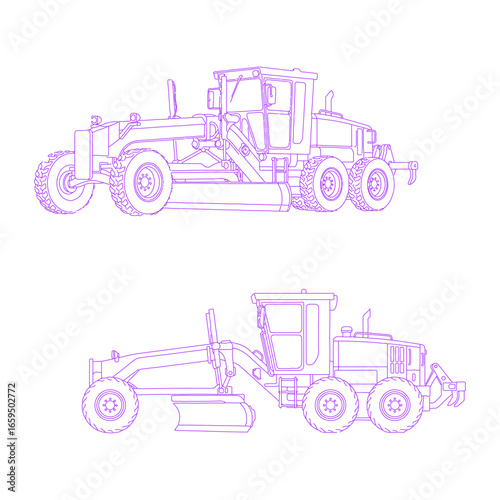 Line art illustration of motor grader construction vehicle