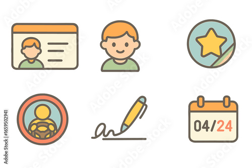 Children's Learner ID Design. Flat vector mini-illustrations learner’s permit design in colors children's