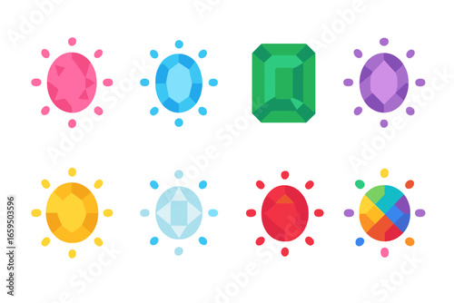 Colorful Gem Halos. Flat vector mini-illustrations halo gem colors in colors children's illustrations: pink sapphire halo, blue
