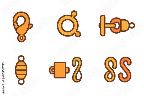 Colorful Jewelry Clasps. Flat vector mini-illustrations jewelry clasps in colors children's illustrations: lobster clasp, spring