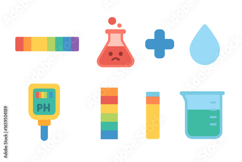 Colorful pH Scale Illustration. Flat vector mini-illustrations pH scale in colors children's illustrations: scale from 0 to 14,