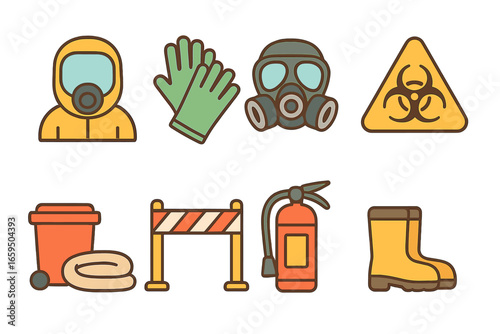 Safe Handling Icons. Flat vector mini-illustrations hazardous material safe handling in colors children's illustrations: hazmat