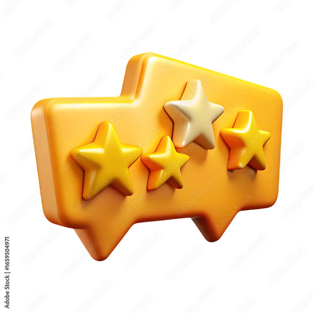 Obraz premium Three and a half golden stars on a yellow chat bubble against a black background