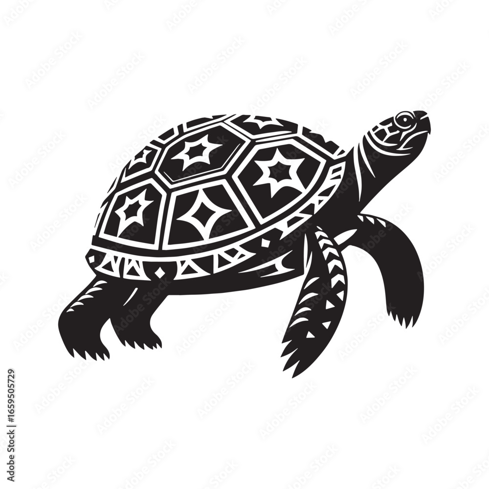 Fototapeta premium Artistic Box Turtle Silhouette Highlighting Protective Armor – Box Turtle Vector Graphic for Decorative Design – Box Turtle Illustration – Silhouette of Box Turtle