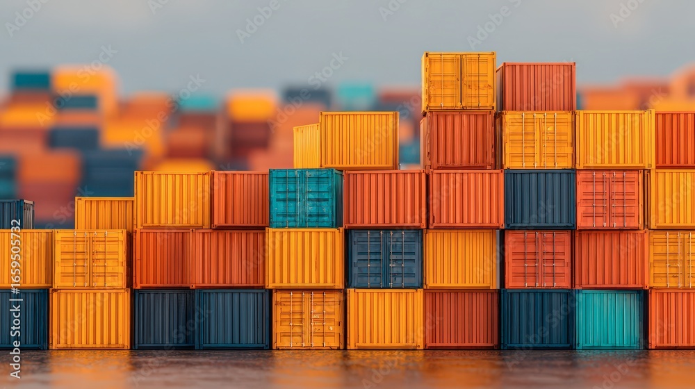 Obraz premium Colorful stack of shipping containers at port for global trade