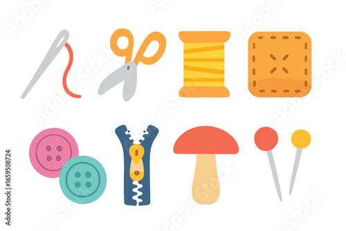 Clothing Repair Tools. Flat vector mini-illustrations clothing repair ideas in colors children's illustrations