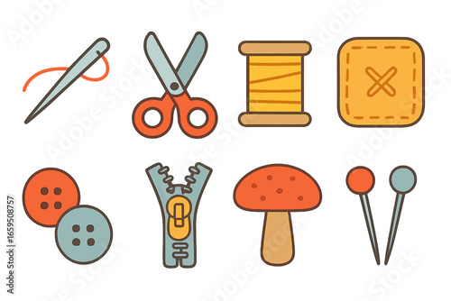 Clothing Repair Tools. Flat vector mini-illustrations clothing repair ideas in colors children's illustrations