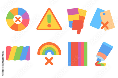 Color Clash Chaos. Flat vector mini-illustrations of clashing color charts in colors children's illustrations: