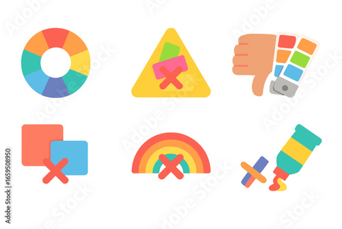 Color Clash Chaos. Flat vector mini-illustrations of clashing color charts in colors children's illustrations: