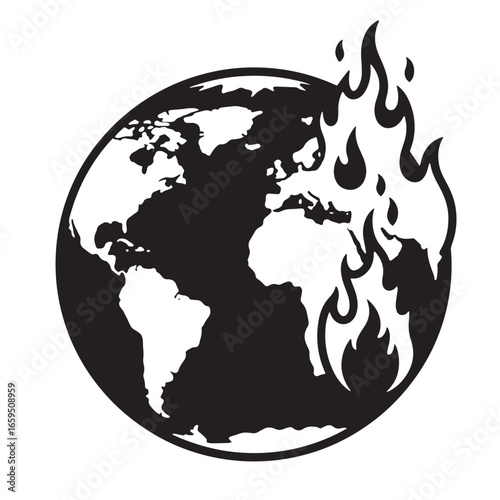 Earth globe engulfed in flames illustrating environmental crisis and climate change issues