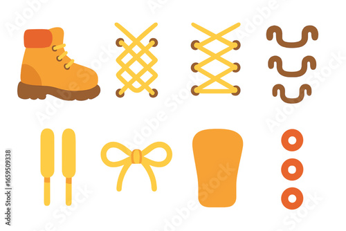 Colorful Boot Lacing Styles. Flat vector mini-illustrations boot lacing styles in colors children's