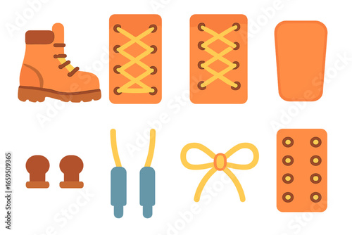 Colorful Boot Lacing Styles. Flat vector mini-illustrations boot lacing styles in colors children's