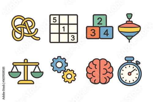 Colorful Brain Teasers. Flat vector mini-illustrations brain teasers in colors children's illustrations: