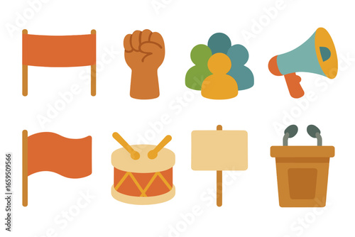 Colorful Children's Rally Icons. Flat vector mini-illustrations political rallies in colors children's