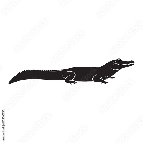 Dark Caiman Silhouette Featuring Armored Predator Form – Vector Artwork for Graphic Design – reptile vector