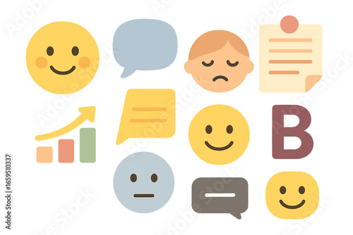 Colorful Expression Grid. Flat vector mini-illustrations Tone variations in colors children's illustrations:
