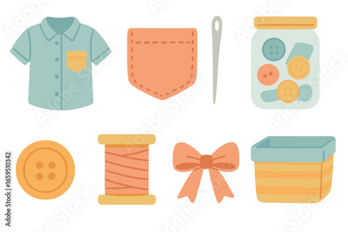 Colorful Fabric Organizers. Flat vector mini-illustrations Repurposed fabric organizers in colors children's