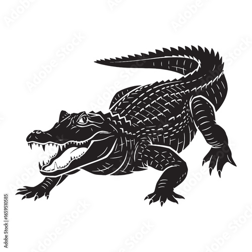 Refined Caiman Silhouette Featuring Long Jaw Detail – Vector Illustration for Creative Media – reptile silhouette