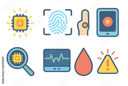 Colorful Medical Nanosensors. Flat vector mini-illustrations nanosensors in diagnostics in colors children's