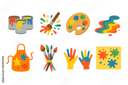 Colorful Messy Art Icons. Flat vector mini-illustrations of messy painting in colors children's illustrations: