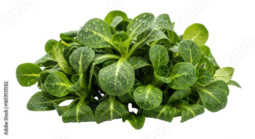 Foto Isolated Fresh Green Mache with Water Droplets