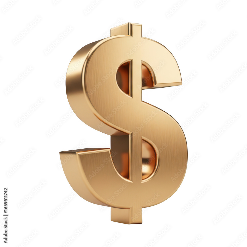 Fototapeta premium Shiny golden dollar sign symbol representing wealth and financial success transparent background