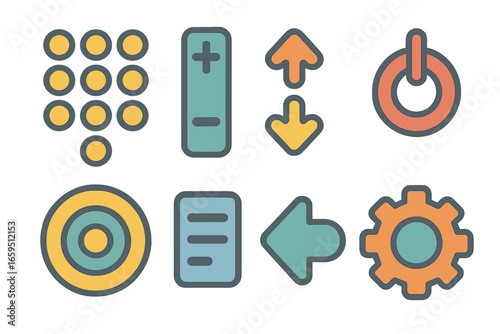 Colorful Remote Control Icons. Flat vector mini-illustrations Remote control layout in colors children's