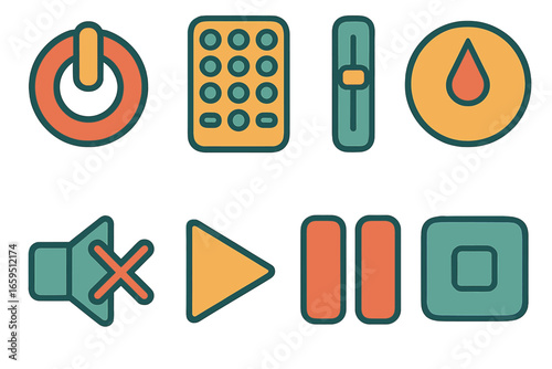 Colorful Remote Buttons. Flat vector mini-illustrations Old-style remote buttons in colors children's