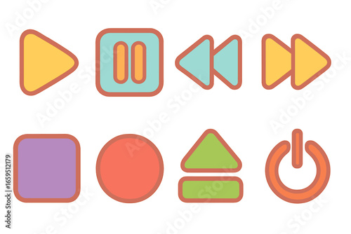 Colorful Remote Icons Grid. Flat vector mini-illustrations Remote control icons in colors children's
