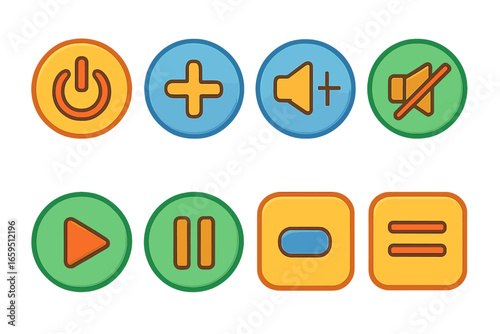 Colorful Remote Icons. Flat vector mini-illustrations Remote control button in colors children's illustrations