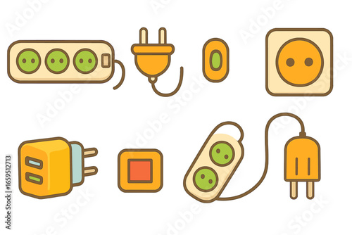 Colorful Surge Protectors. Flat vector mini-illustrations surge protectors in colors children's illustrations: