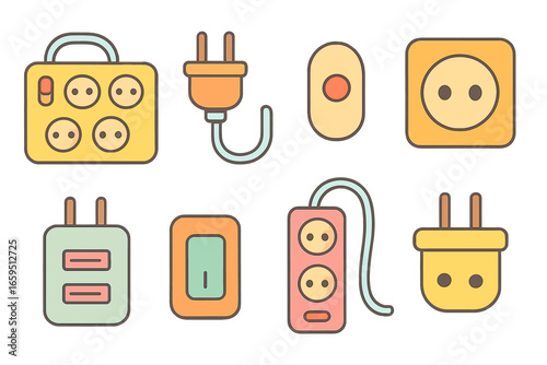 Colorful Surge Protectors. Flat vector mini-illustrations surge protectors in colors children's illustrations: